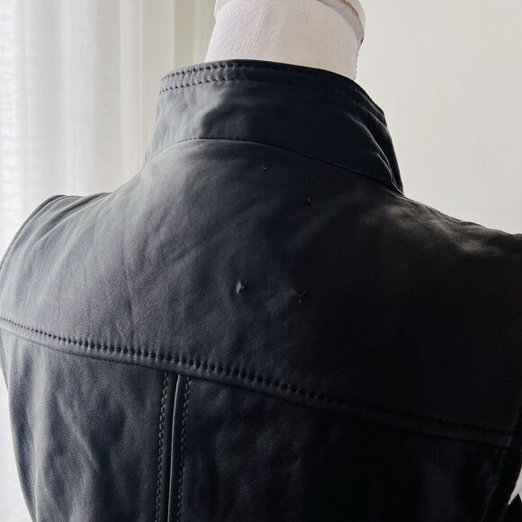 Vintage Liz Claiborne Espresso Brown Genuine Lambskin Leather Soft Biker Vest -M - Picture 7 of 9